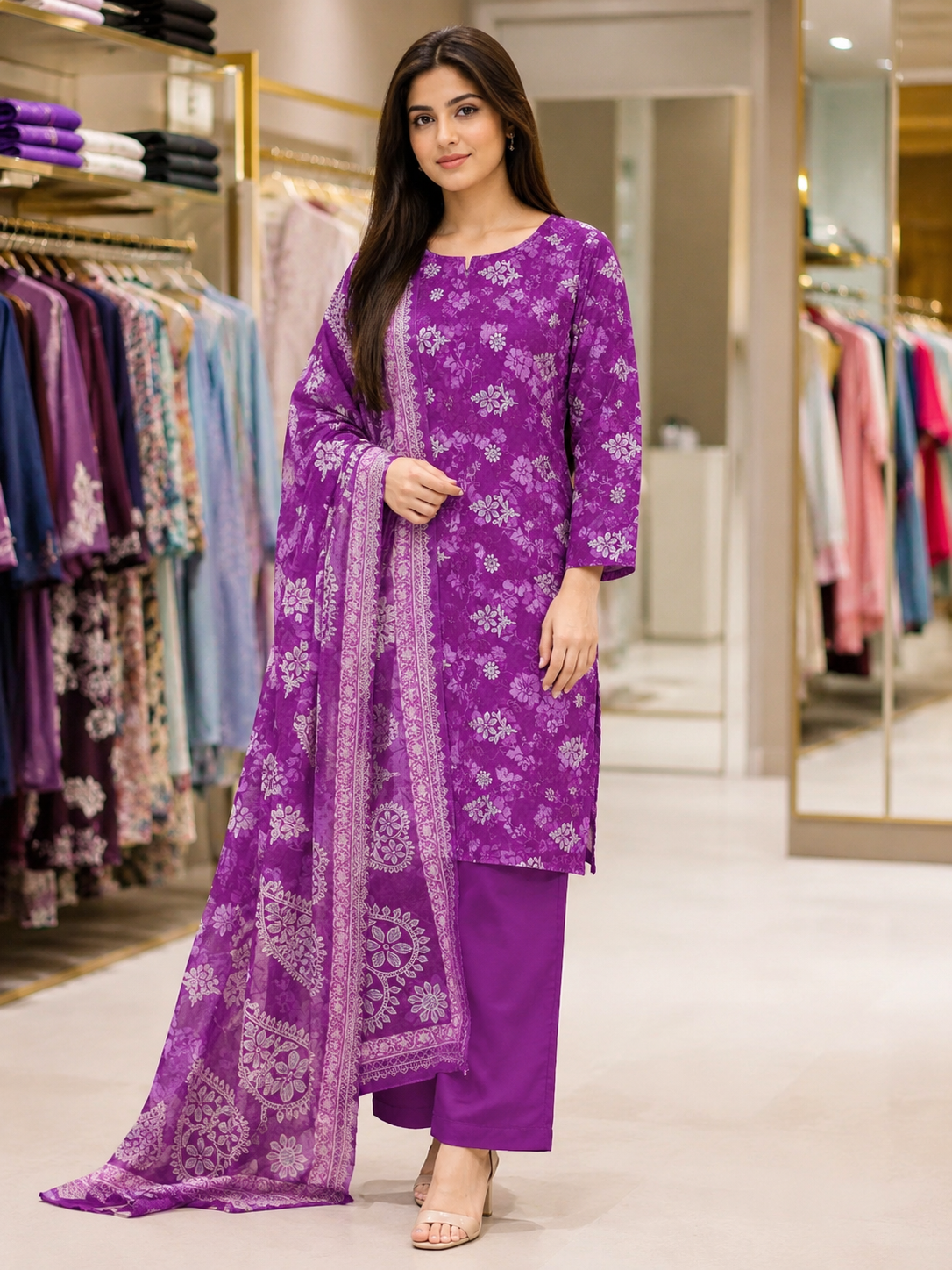 Unstitched Printed Lawn 3 Piece
