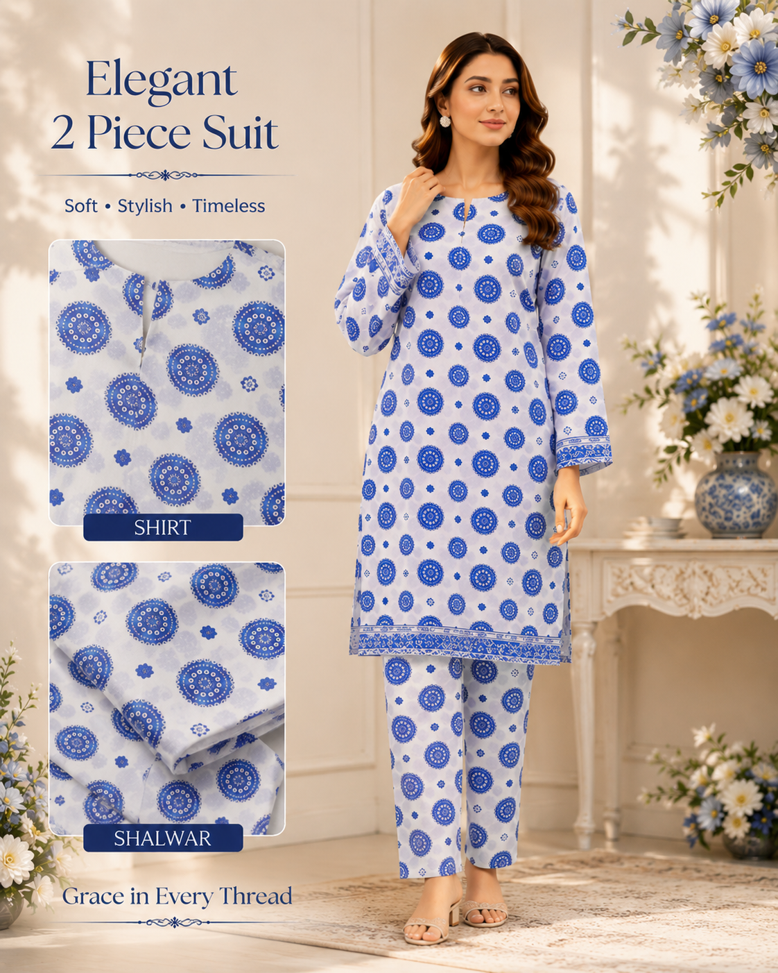 Unstitched Printed Lawn 2 Piece