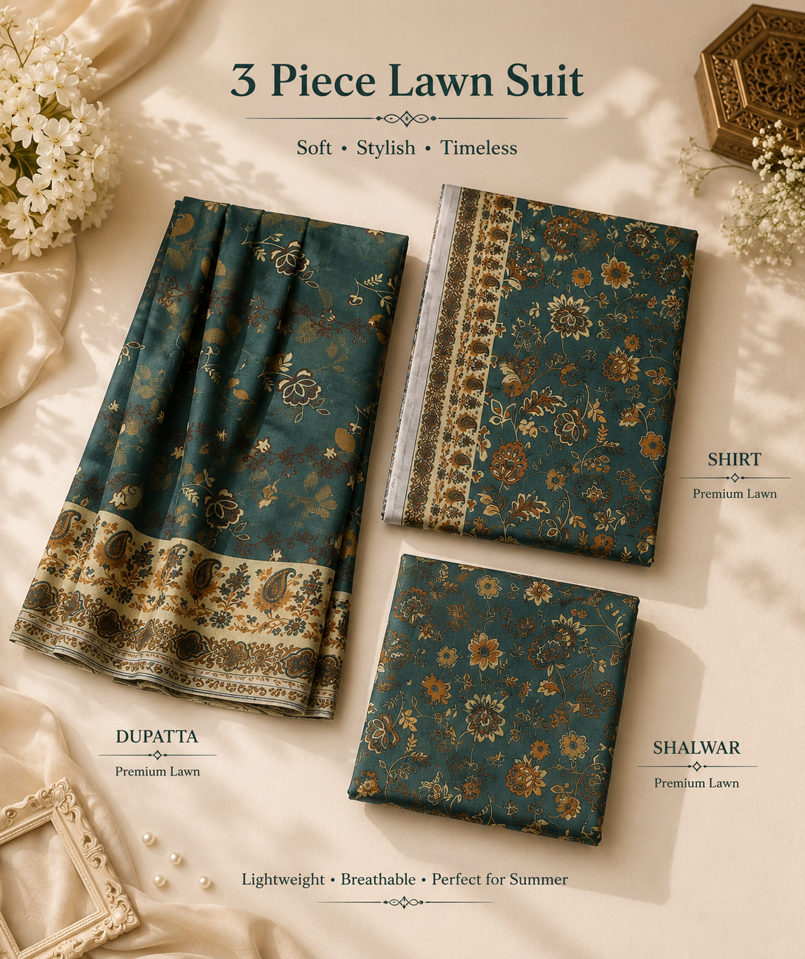 Unstitched Printed Lawn 3 Piece