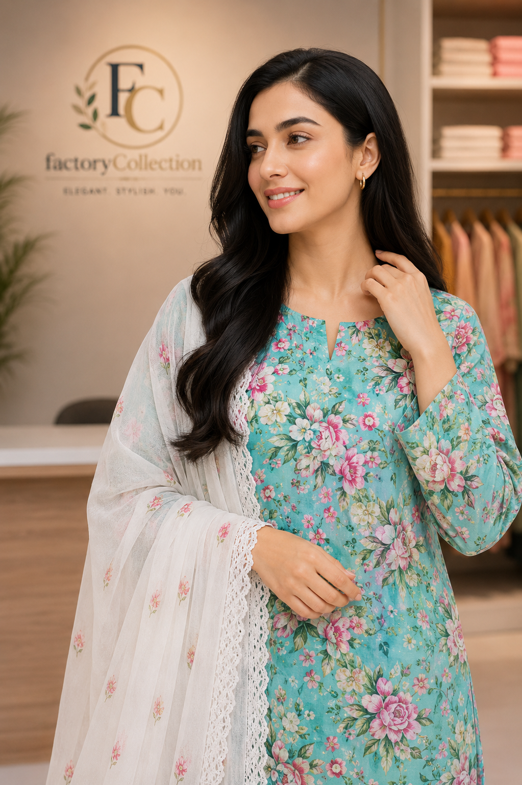 3 pc Lawn Suit with chifoon dupatta