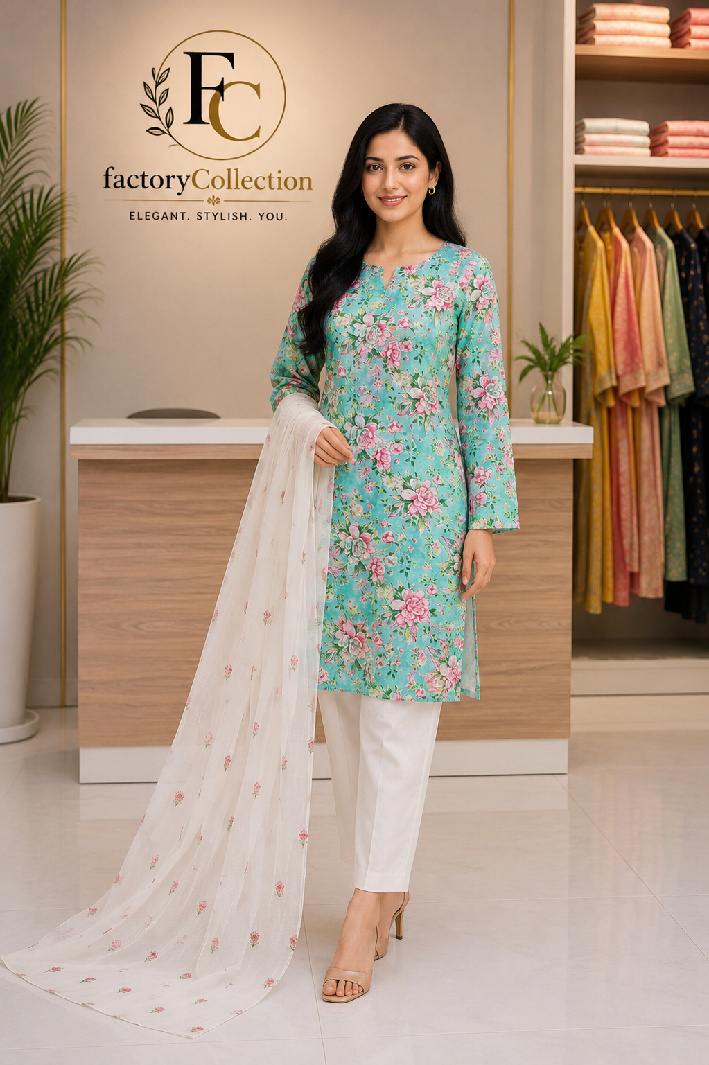 3 pc Lawn Suit with chifoon dupatta