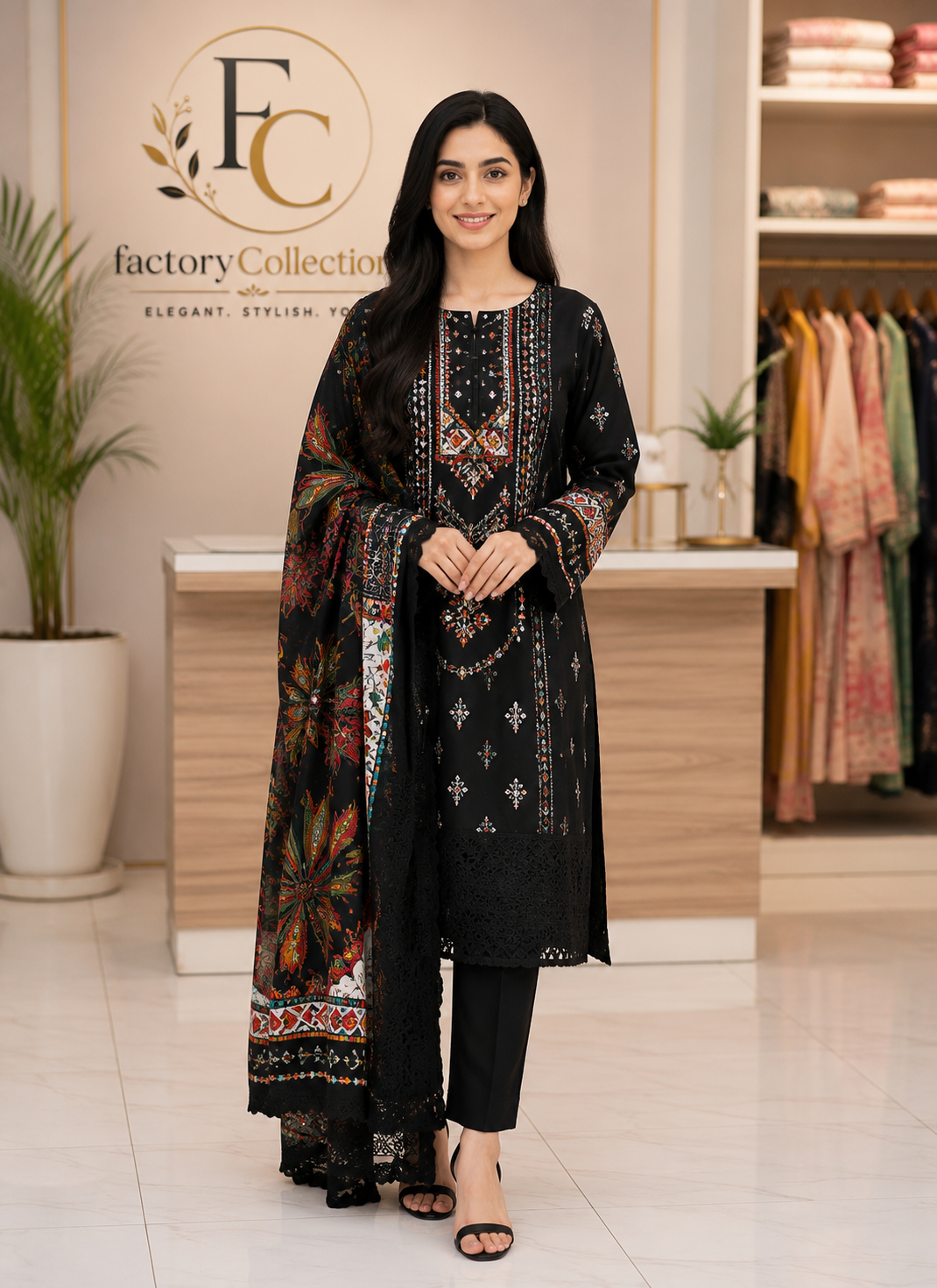 Chikerkari 3 pc Lawn Suit Lawn dupatta
