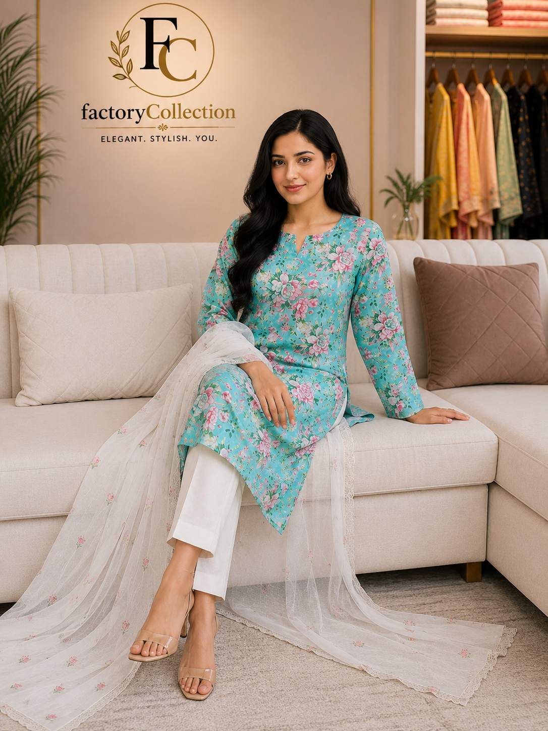3 pc Lawn Suit with chifoon dupatta