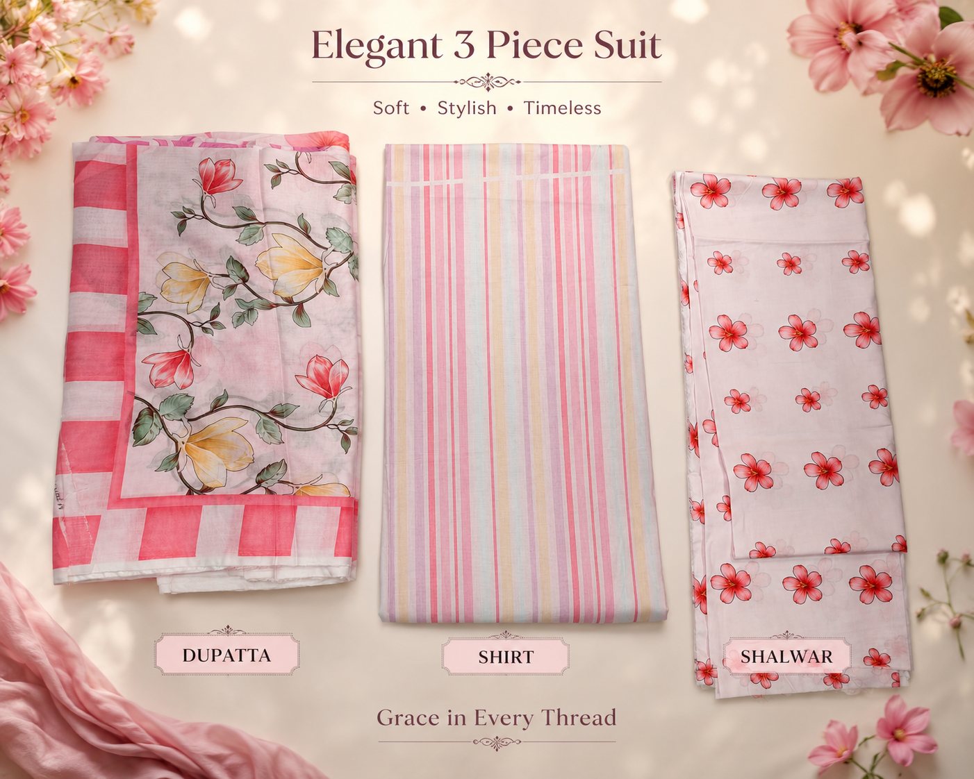 Unstitched Printed Lawn 3 Piece